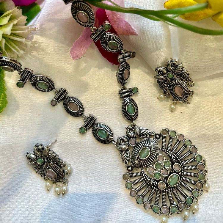 Multicolor Stone Oxidised Necklace Set