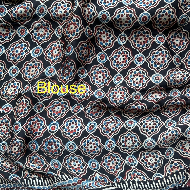 BLACK AJRAK BLOCK PRINTED MODAL SILK SARI