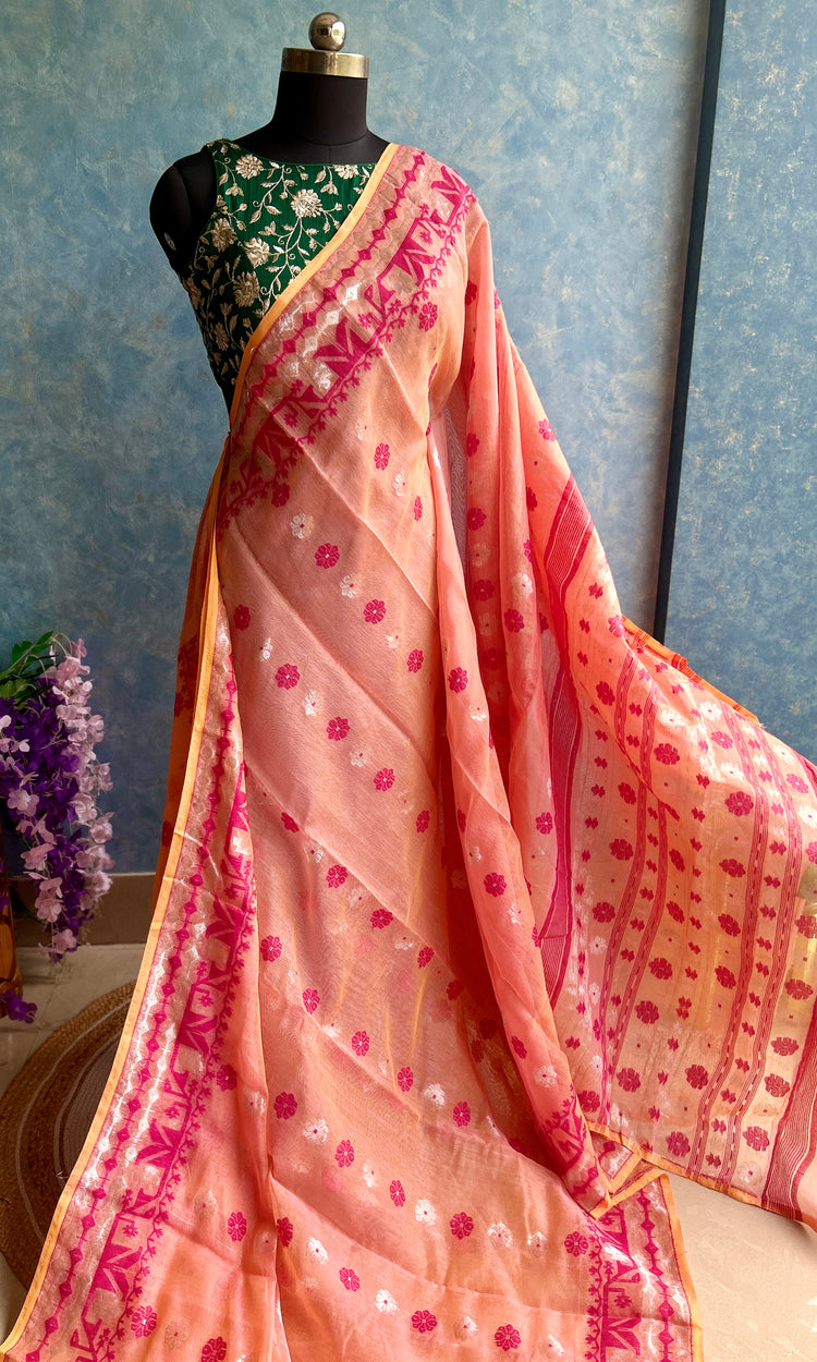Blushing Peach Soft Dhakai Jamdani
