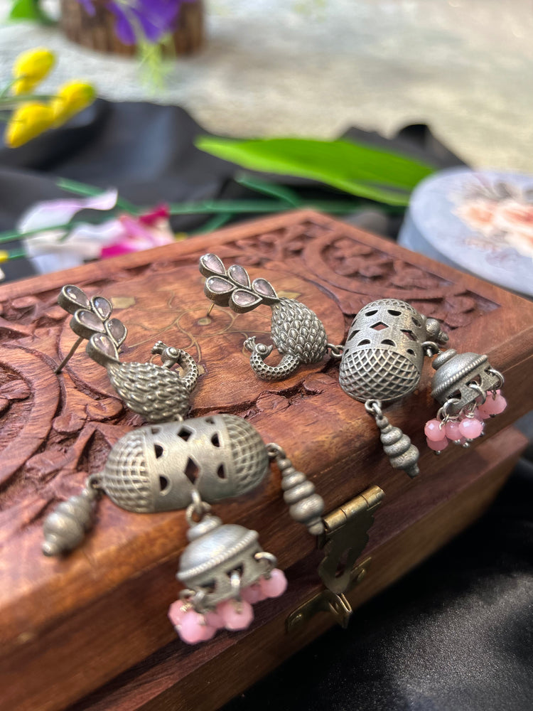 Black polished Silver Oxidised Earrings