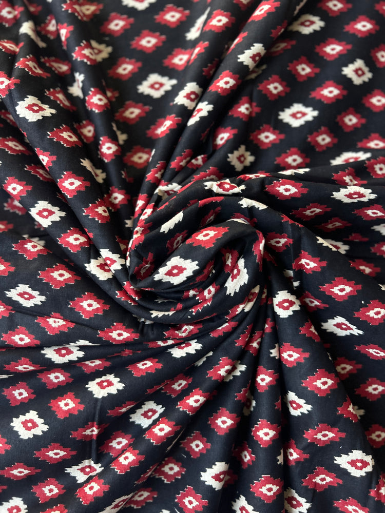 Ikkat Printed Black Cotton Fabric