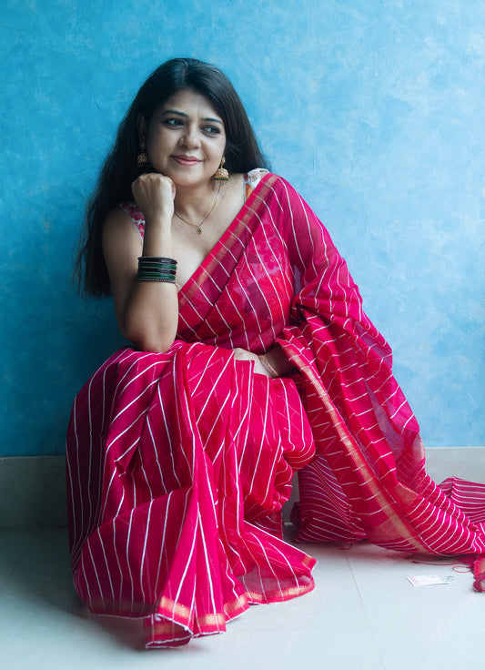Raspberry Pink Handwoven Maheshwari Sari