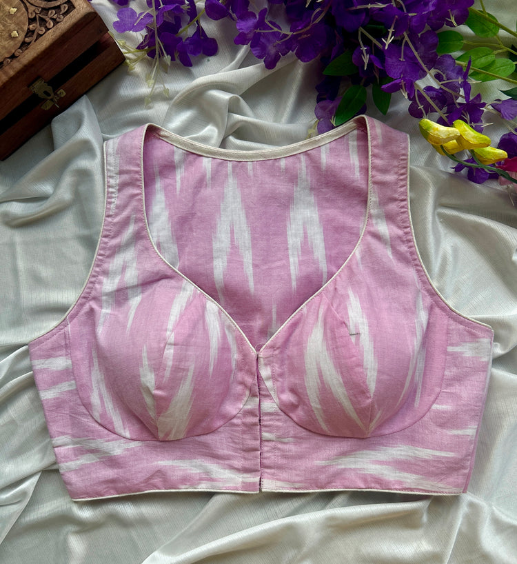 Baby Pink Ikkat Cotton Blouse