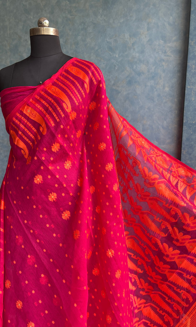Pink Orange Soft Dhakai Jamdani