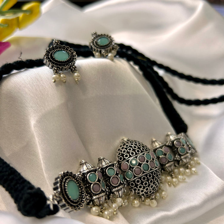 Torques Stone Oxidised Choker Set