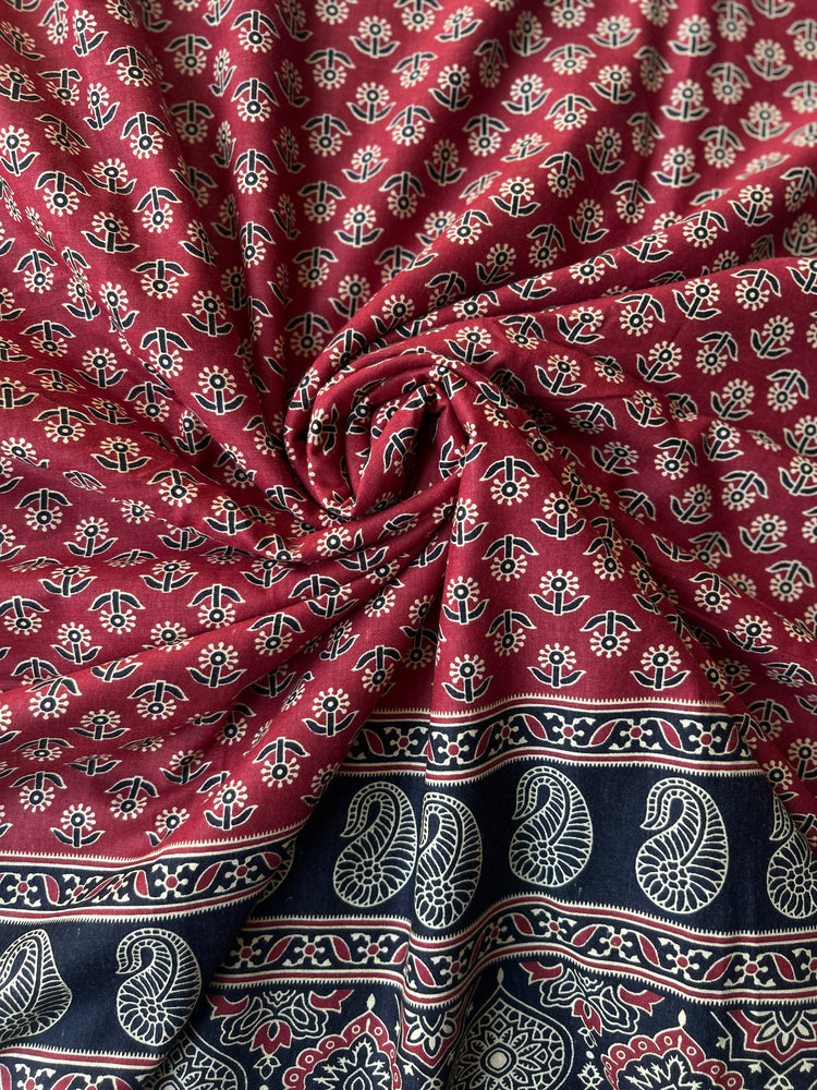 Maroon Ajrakh Printed Cotton Fabric