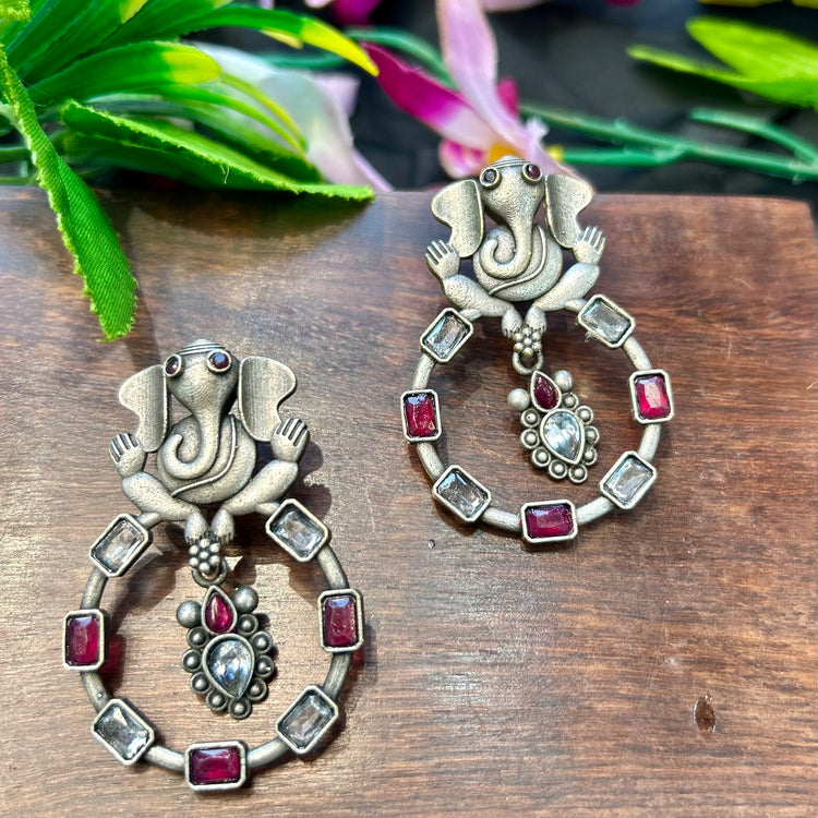 Ganesh Silver Oxidised Earrings