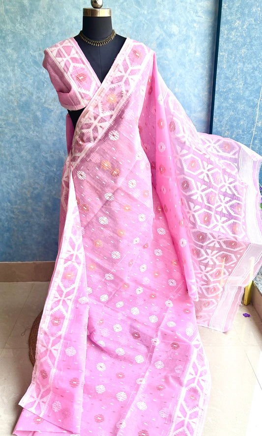 Light Pink & White Soft Dhakai Jamdani