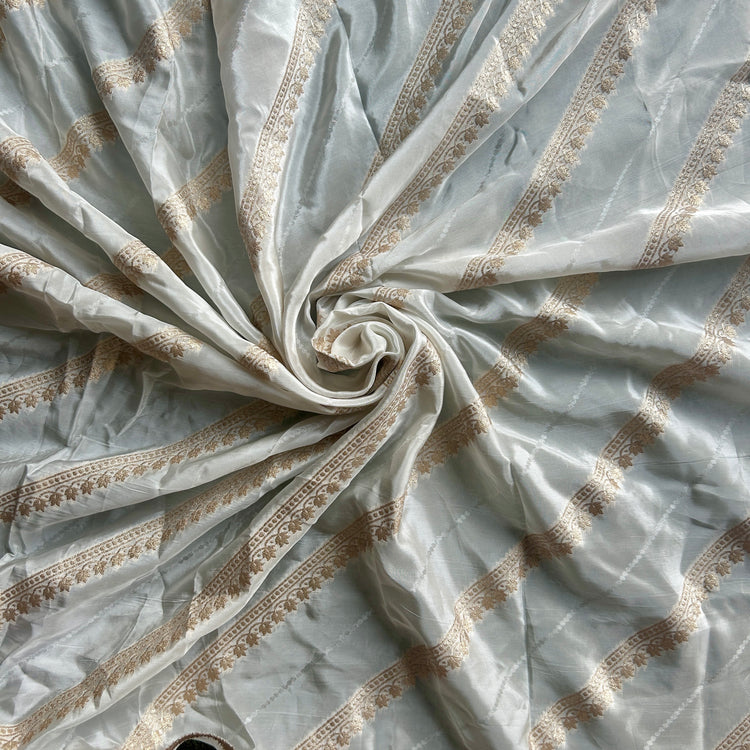 White Crepe Stripe Zari Woven Fabric