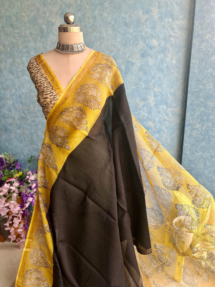 Black HandBlock Printed Kota Sari
