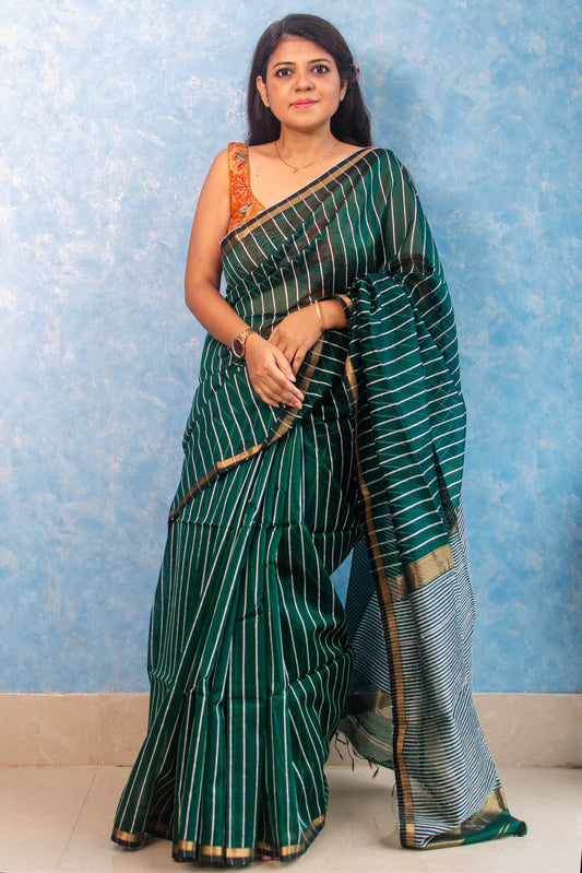 Pine Green Handwoven Maheshwari Sari