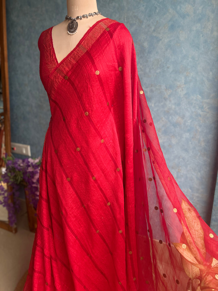 Candy Red Handloom Matka Muslin Silk Sari