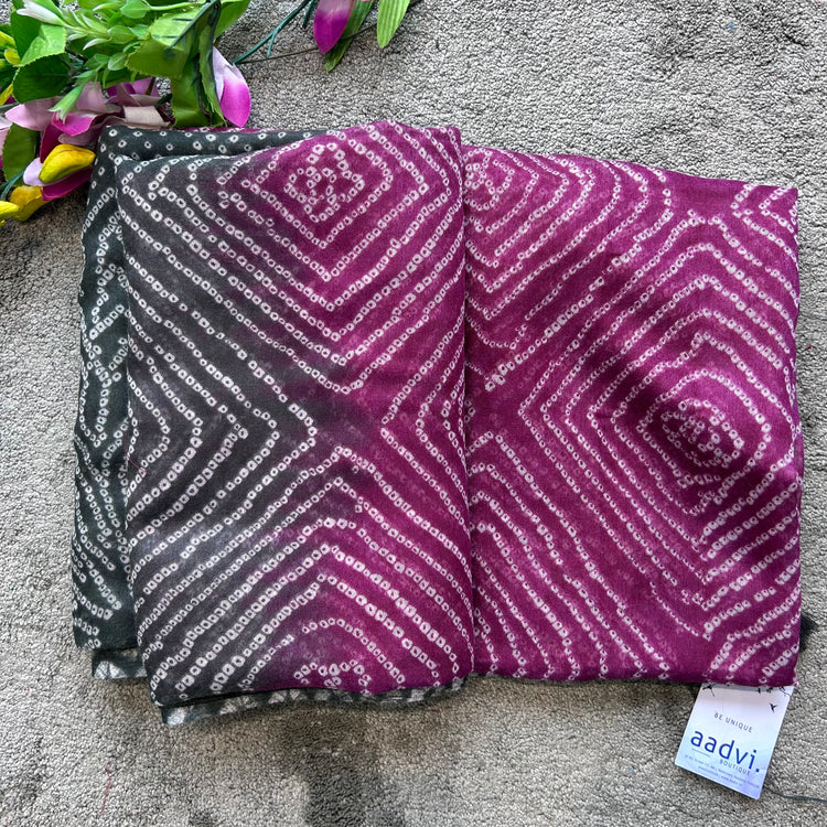 Haze Magenta With Deep Bandhni Printed Spun Chanderi Sari