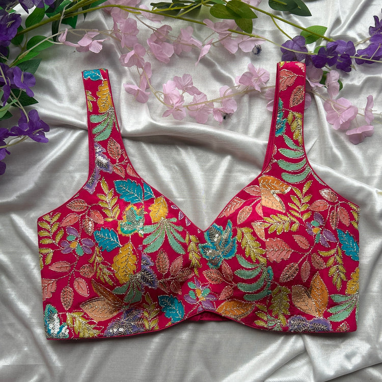 Pink Floral Designer Blouse