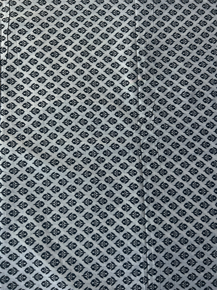 White Block Printed Cotton Fabric