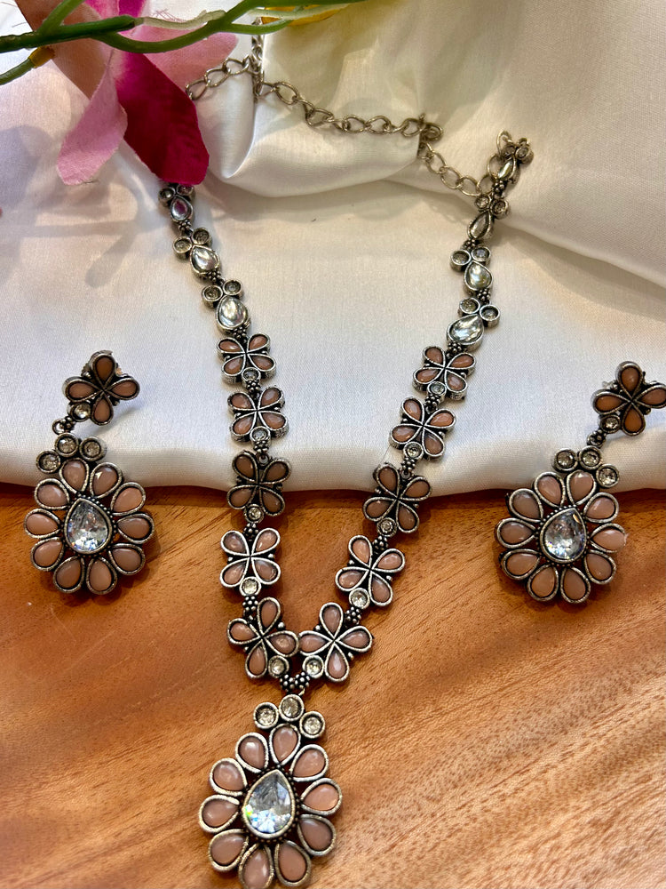 Peach Stone Oxidised Necklace Set