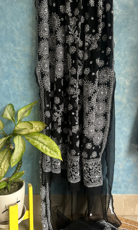 Black Chikankari Saree