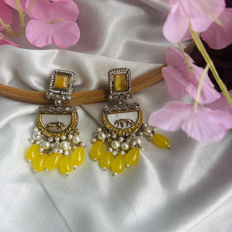 Dilkash - Gold Plated Yellow Earrings