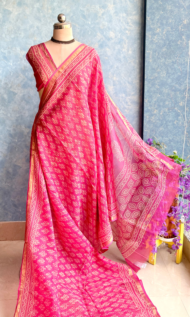 Pink HandBlock Printed Kota Sari