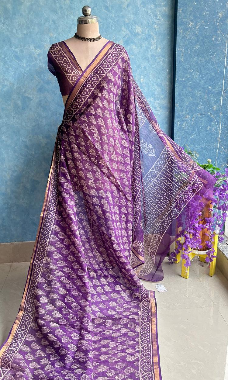 Purple HandBlock Printed Kota Sari