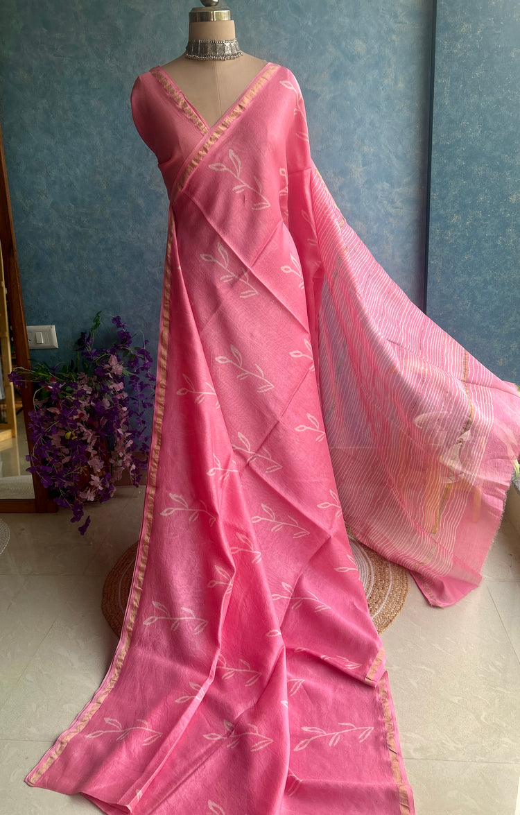 Flamingo Hand Block Printed Chanderi Sar