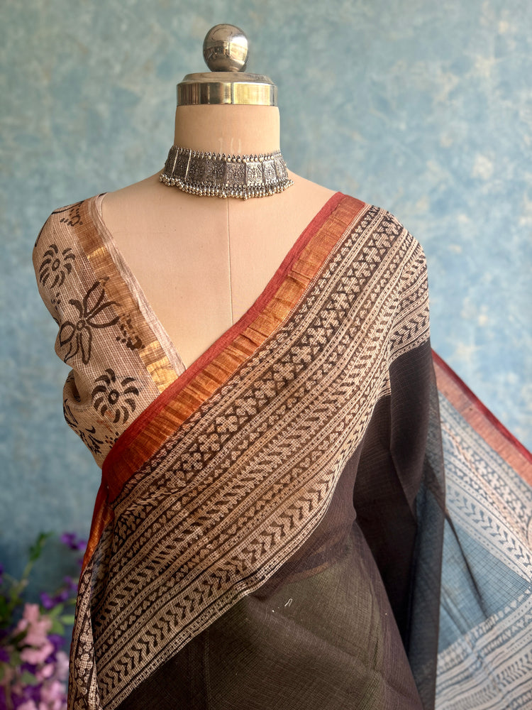 Black HandBlock Printed Kota Sari