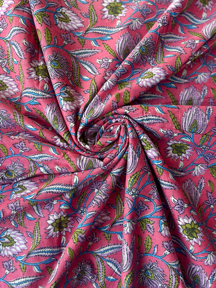 Dark Peach Floral Printed Cotton Fabric