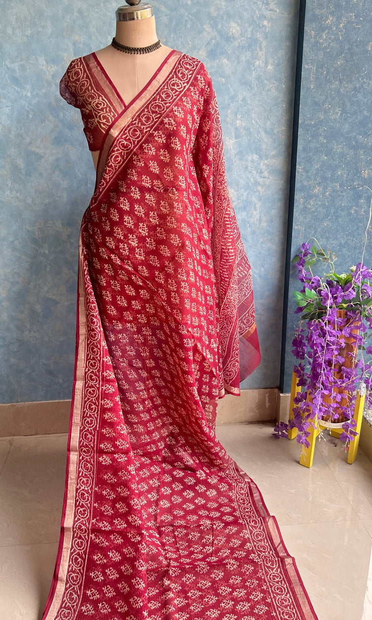 Maroon HandBlock Printed Kota Sari