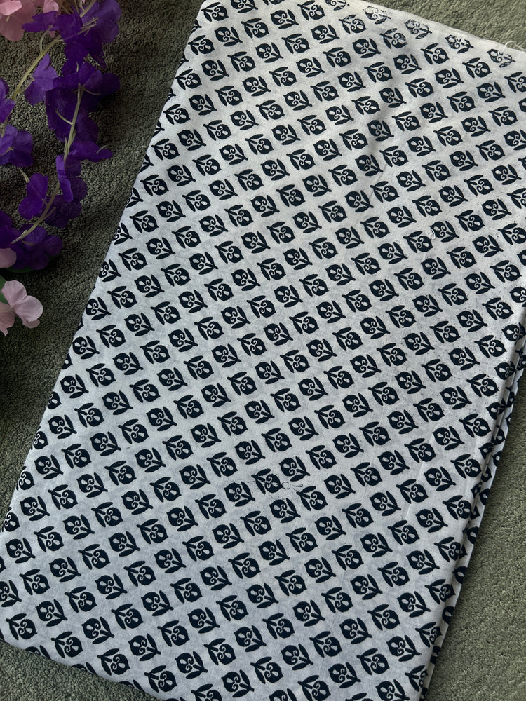 White Block Printed Cotton Fabric