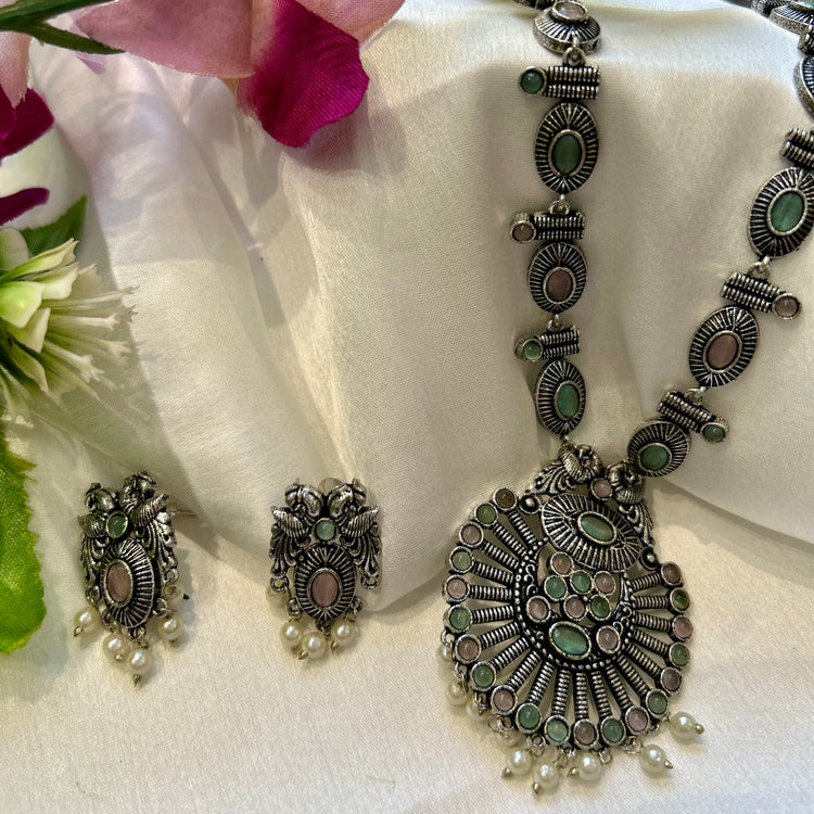 Multicolor Stone Oxidised Necklace Set