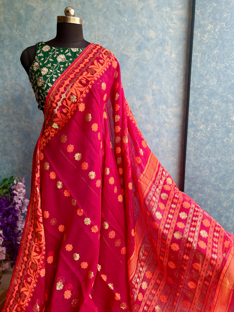 Pink Orange Soft Dhakai Jamdani