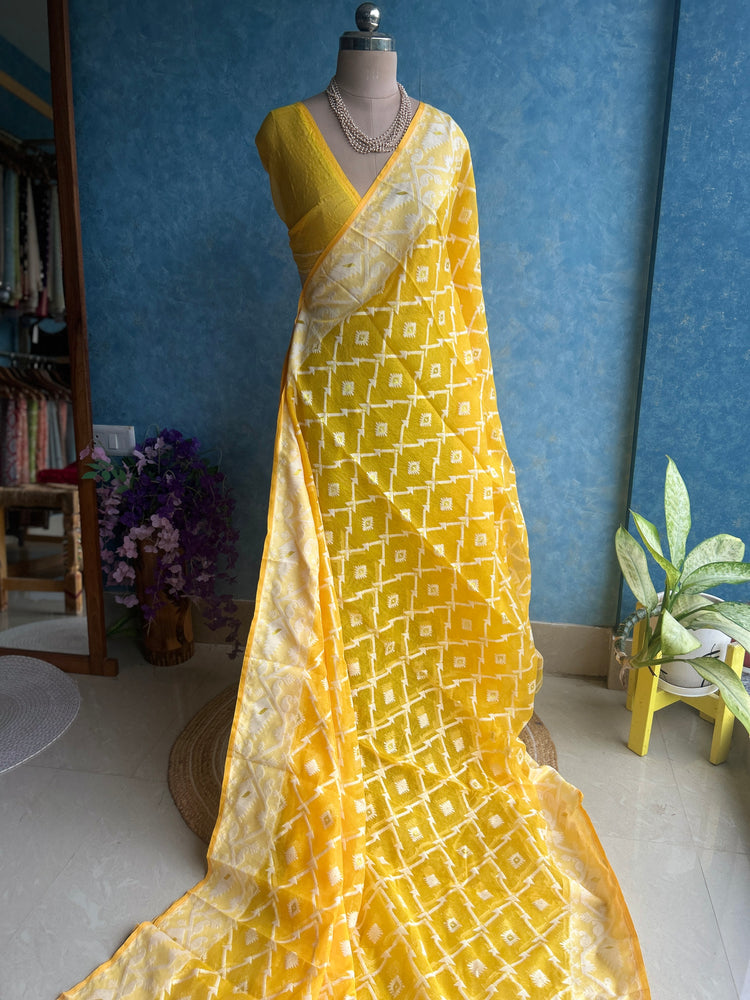 Canary Yellow Soft Dhakai Jamdani