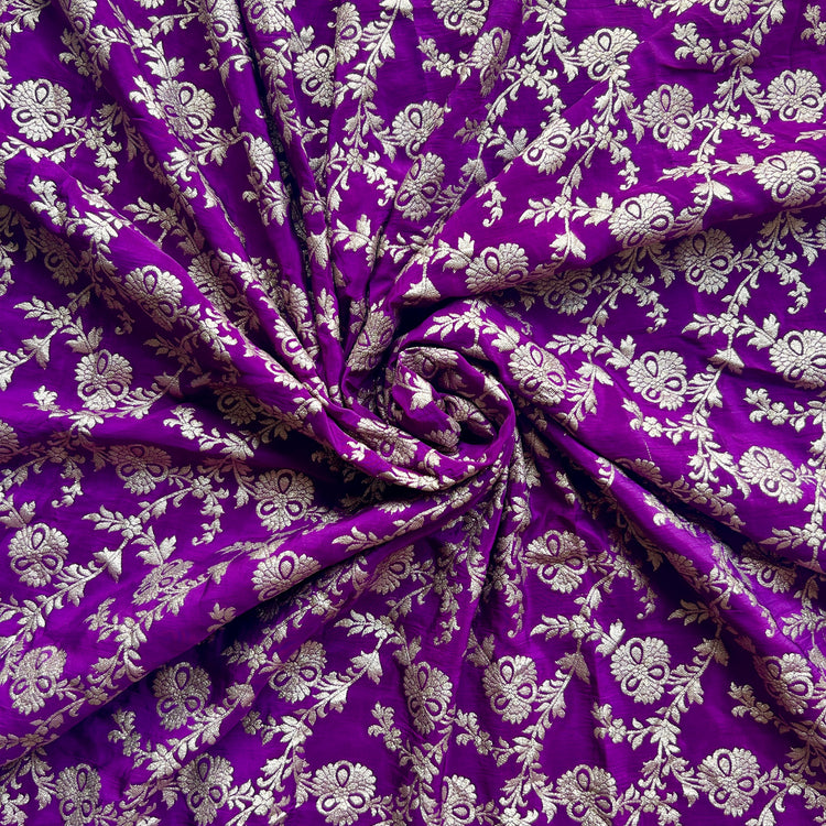 Purple Crepe Jacqaurd Zari Woven Fabric