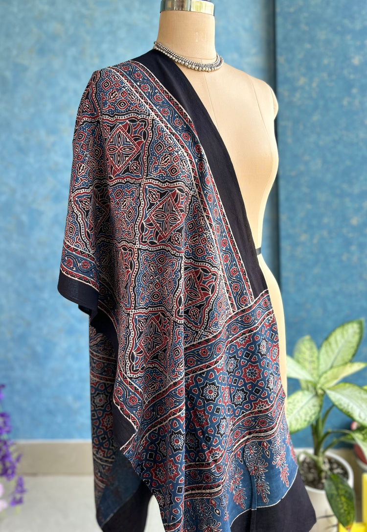 Ajrakh Block Printed Mul Stole