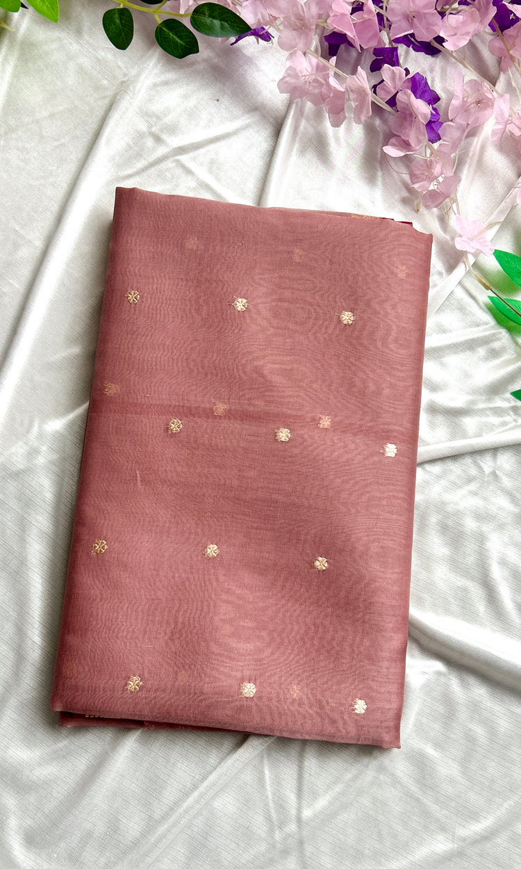 Dusty Rose Pure Kora Banarasi Silk Saree