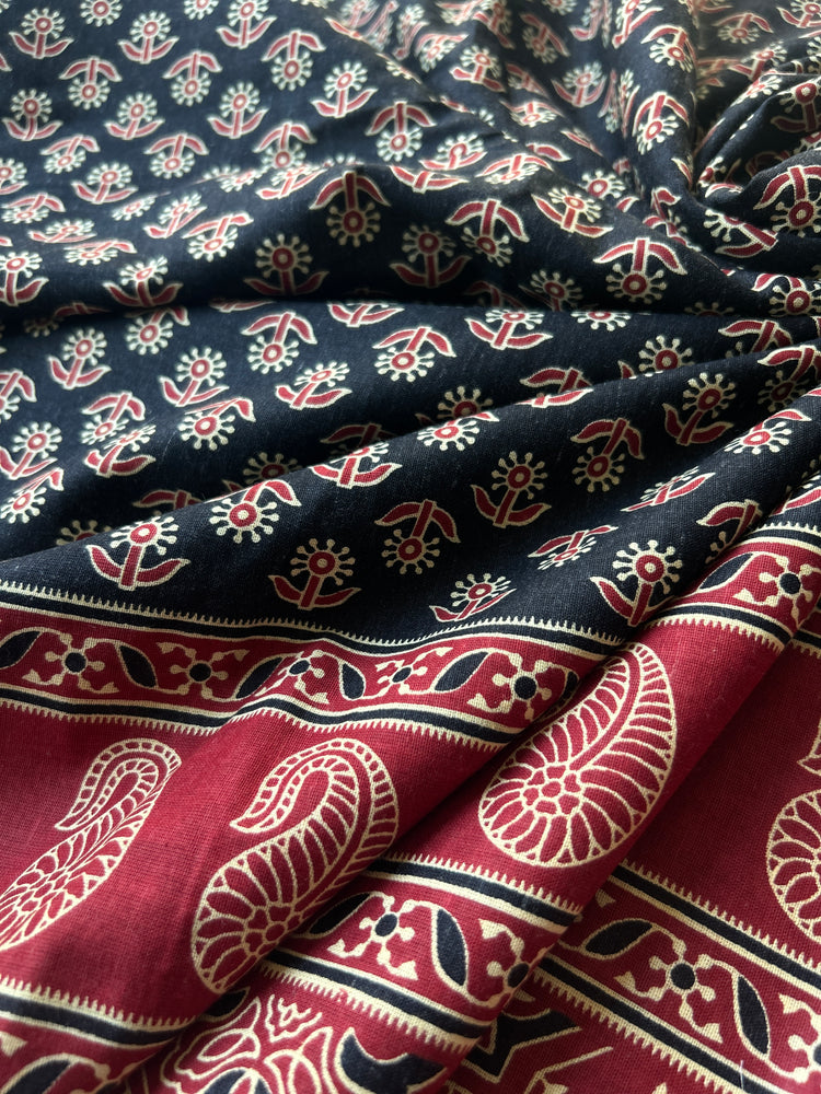 Black Ajrakh Printed Cotton Fabric