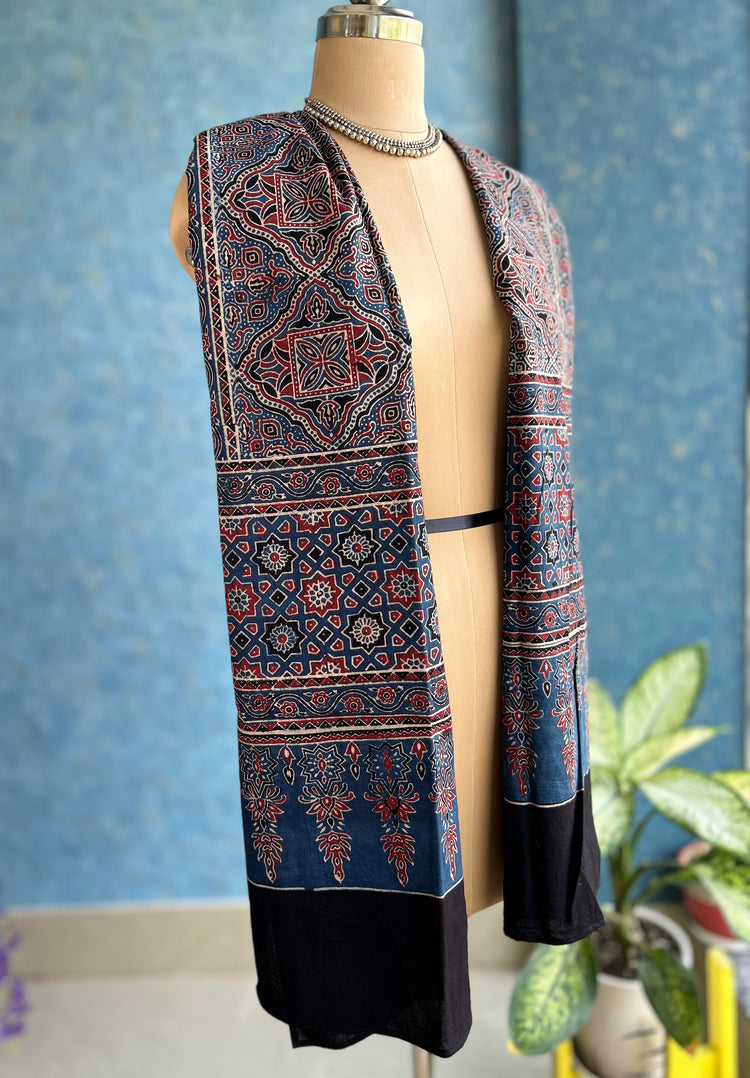 Ajrakh Block Printed Mul Stole