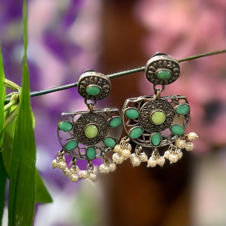 Turquoise Silver Oxidised Earrings