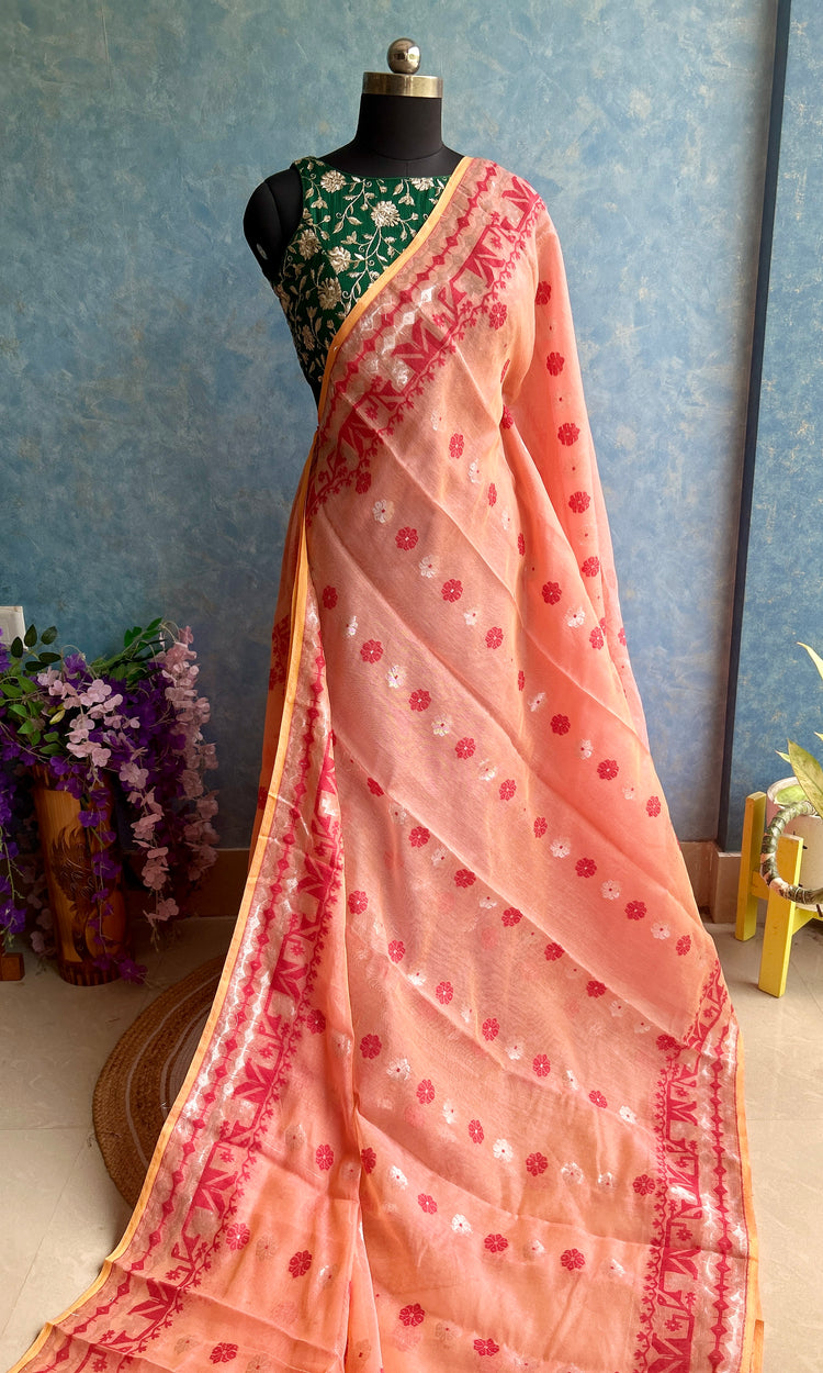 Blushing Peach Soft Dhakai Jamdani
