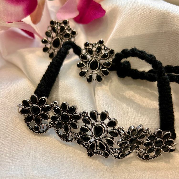 Black Color Oxidised Choker Set