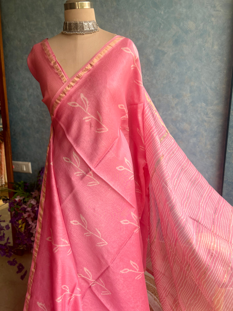 Flamingo Hand Block Printed Chanderi Sar