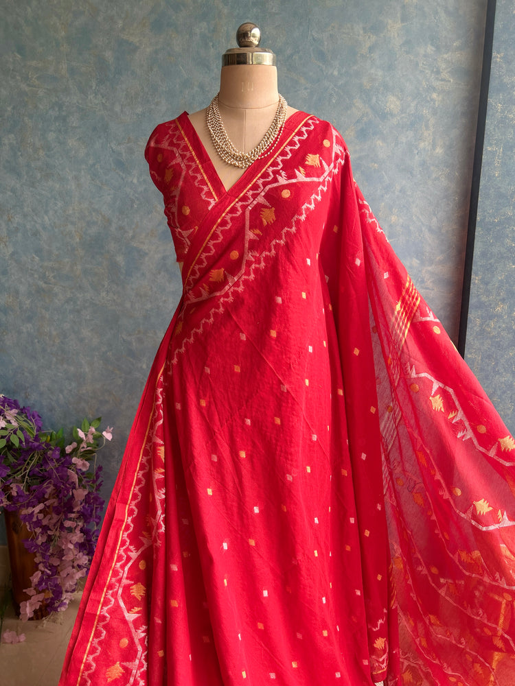Red Soft Dhakai Jamdani