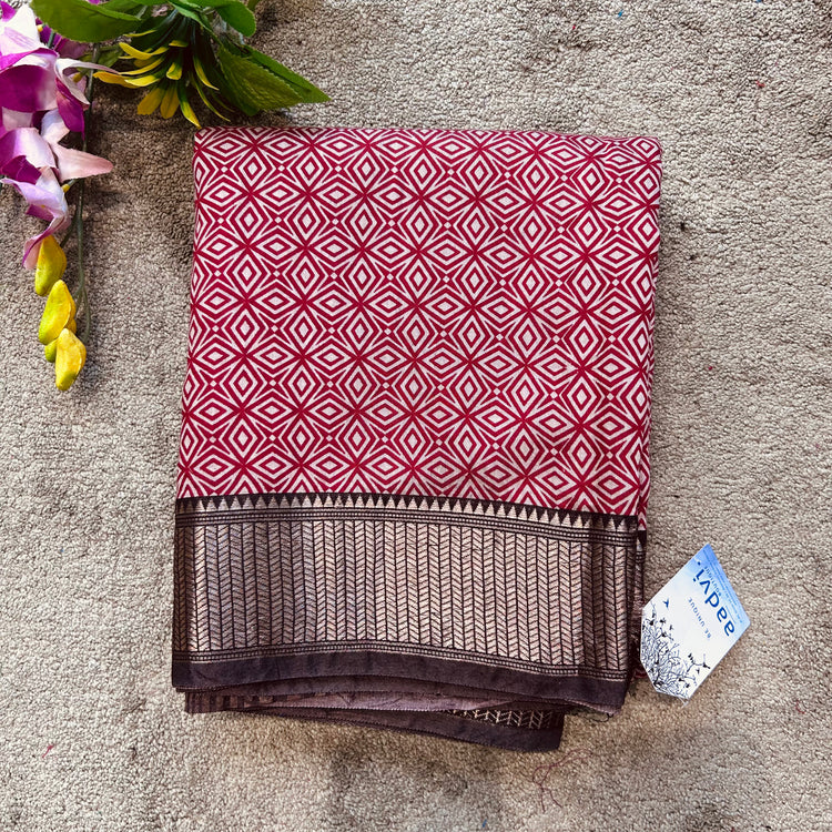 Maroon Geomatric Pattern Spun Chanderi Sari