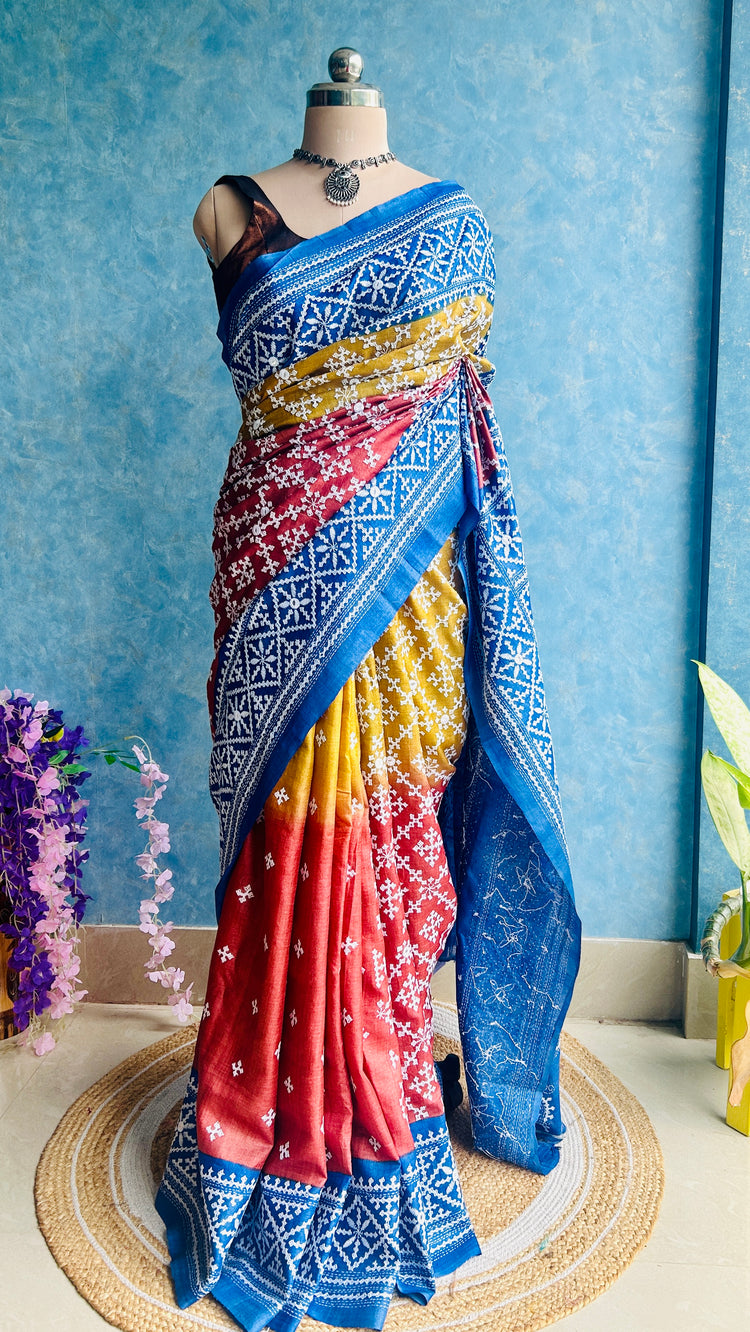 Hand Embroidered Kutch and Mirror Work Gachi Tusser Silk