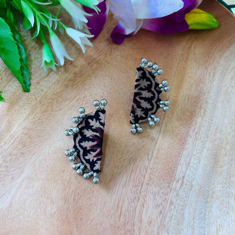 Handcrafted Ajrakh Fabric Chandra Earrings