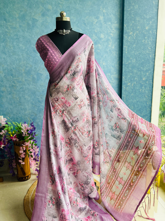 Lavender Digital Print with Kantha stitch