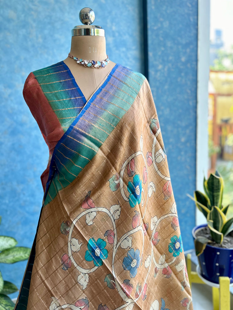 HandPaint Kalamakari on Pure Tussar Silk