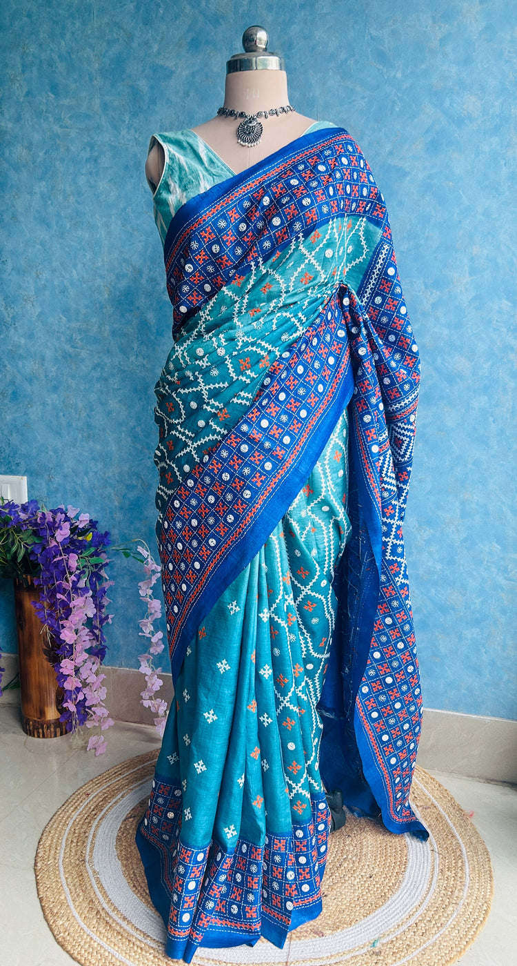 Hand Embroidered Kutch and Mirror Work Gachi Tusser Silk