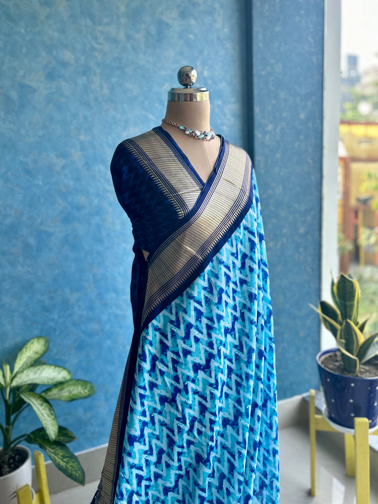 Shades of Blue Cotton Silk Sari