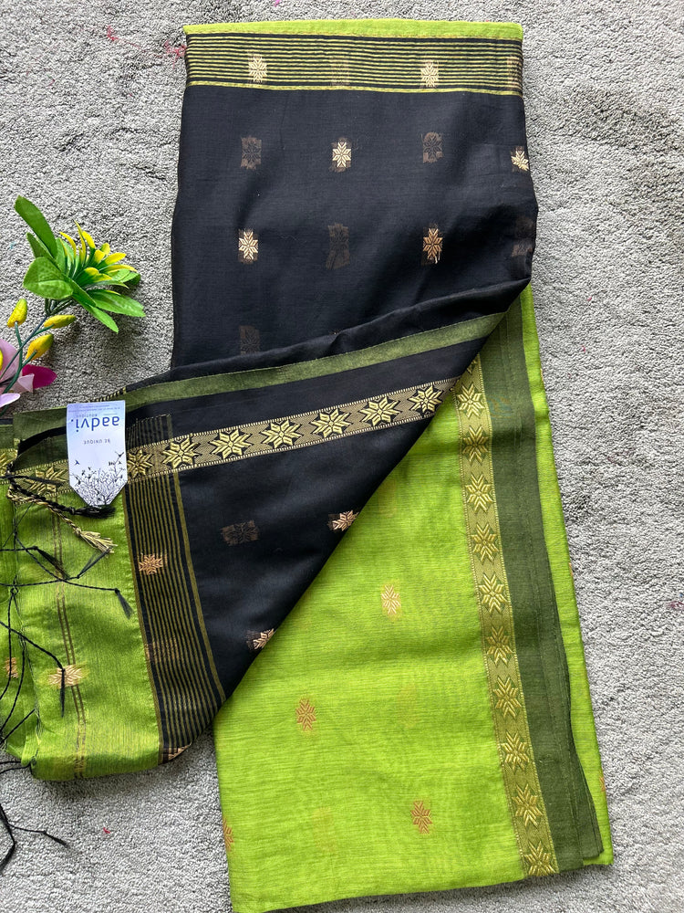 Handwoven Parakeet with Black Cotton Silk Sari